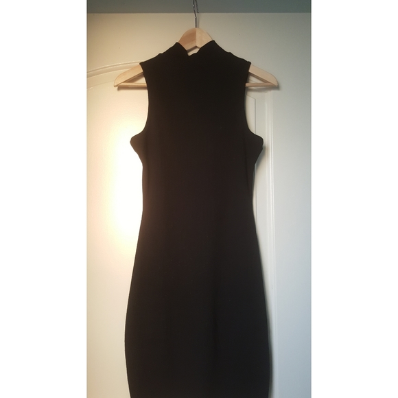 Black Sleeveless Rib-Knit Turtle Neck Dress - Picture 2 of 2